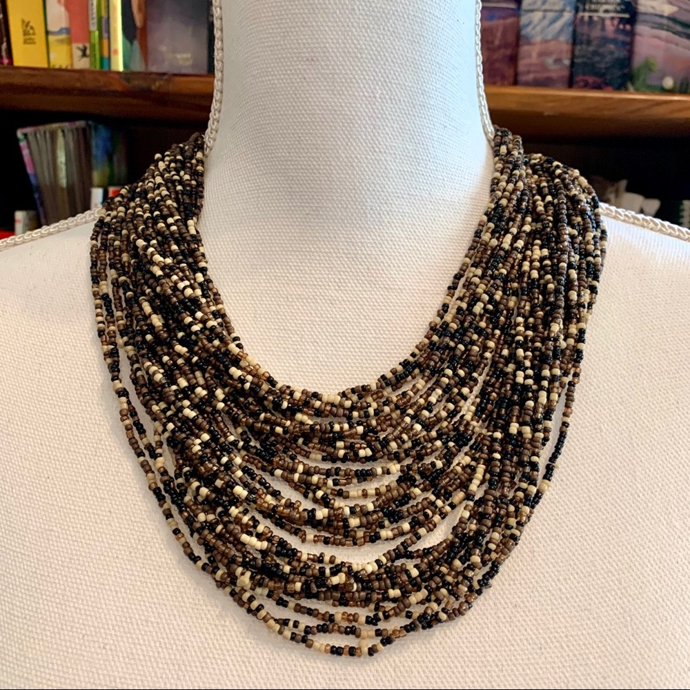 Vintage Multi-Strand Brown Bead Statement Necklace